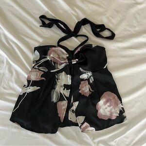 UO Pink and Black Floral Halter Top